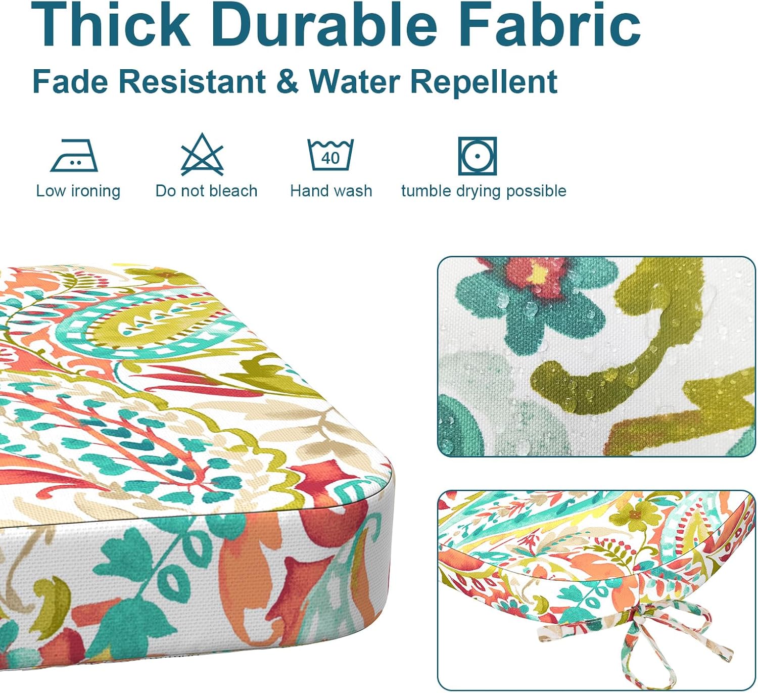 DYTXIII Outdoor Chair Cushions Set of 2, 19"x19"x2.5" Water Repellent & Fade Resistant Patio Dining Seat Cushions with Tie Straps, Indoor Outdoor Chair Pads for Patio Furniture -Pretty Paisley