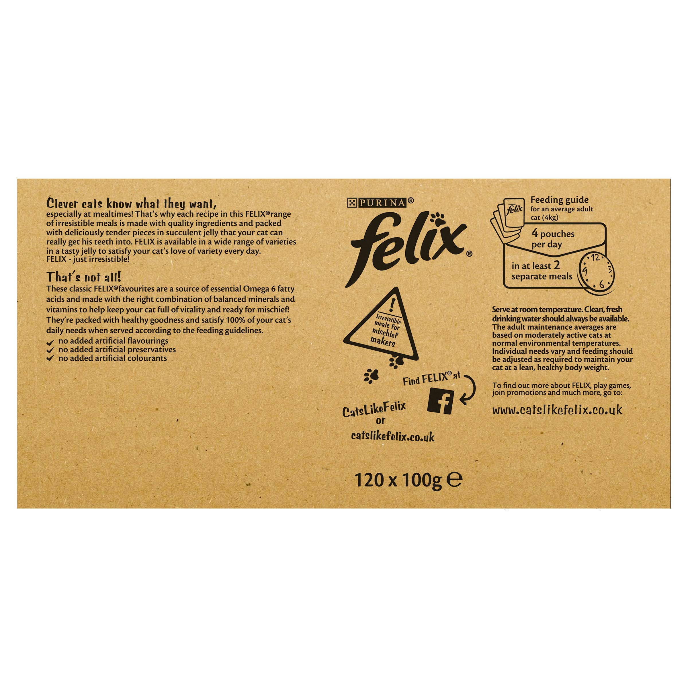 Felix Cat Food Manzo, pollo, tonno, salmone in gelatina 120 x 100 g (120 buste)