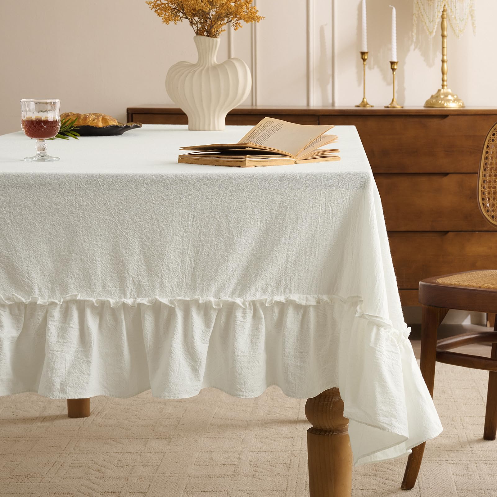 Photo 1 of Romanstile Ruffled Rectangle Tablecloth, White, 60" x 120"