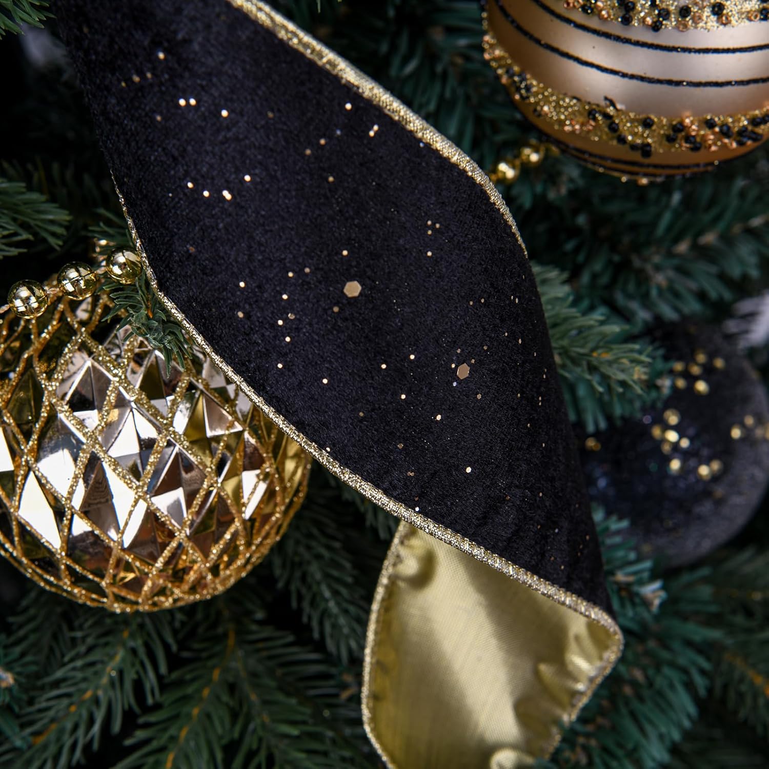 Christmas Tree Topper,48x13 Inches Velvet Toppers Bow,Large Decorative Bows for Christmas Decoration (Black) - Image 4