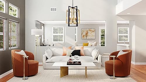 Miniatura 7 de TOCHIC Candelabro de metal negro y dorado, 4 luces geométricas de jaula para pasillo, entrada, sala de estar, cocina, isla, vestíbulo, bar