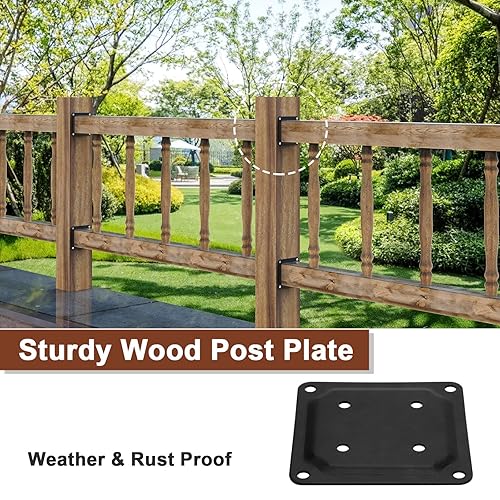 Miniatura 4 de FOROIRON Paquete de 4 conectores de placa de poste de madera de 4 x 4 pulgadas, base de poste de cubierta con recubrimiento en polvo, base de
