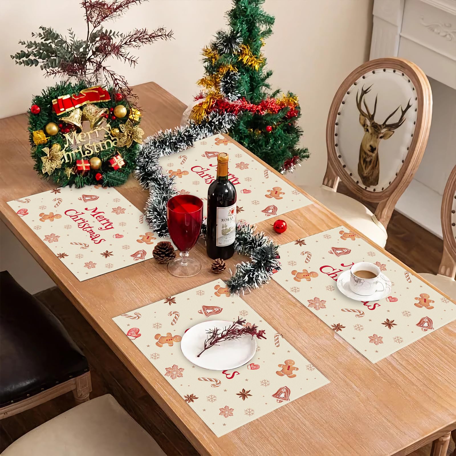 Set Di 4 Tovagliette Natalizie Bonhause – Pupazzo Di Neve E Alberi – 30x45 Cm – In Finto Lino – Lavabili - 2