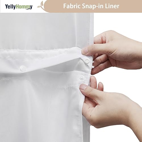 Miniatura 4 de YellyHommy Cortina de ducha impermeable estilo bohemio sin gancho con forro a presión, a rayas, cheurón, para la parte superior del baño, cortina de