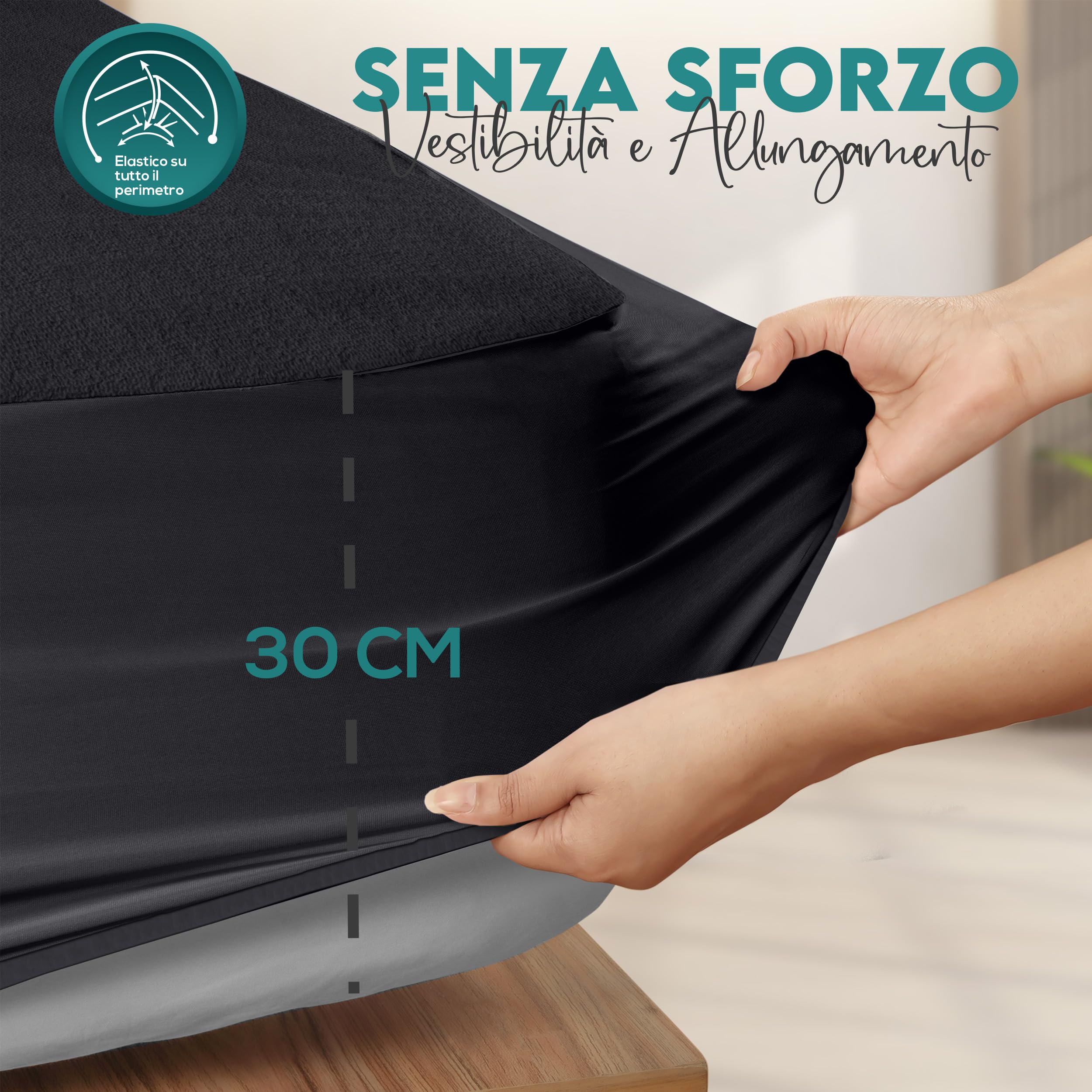 Utopia Bedding Coprimaterasso Matrimoniale Impermeabile 160 x 200 x 30 cm, Certificato OEKO-TEX, Proteggi Materasso, Traspirante, Lavabile, Stile Montato Tutto Intorno Elastico (Nero)