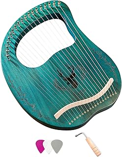Chusui Instrumento de corda caixa de ressonância de harpa de lira de madeira de 19 cordas com chave de afinação 3 peças palhetas adesivo conjunto extra de cordas