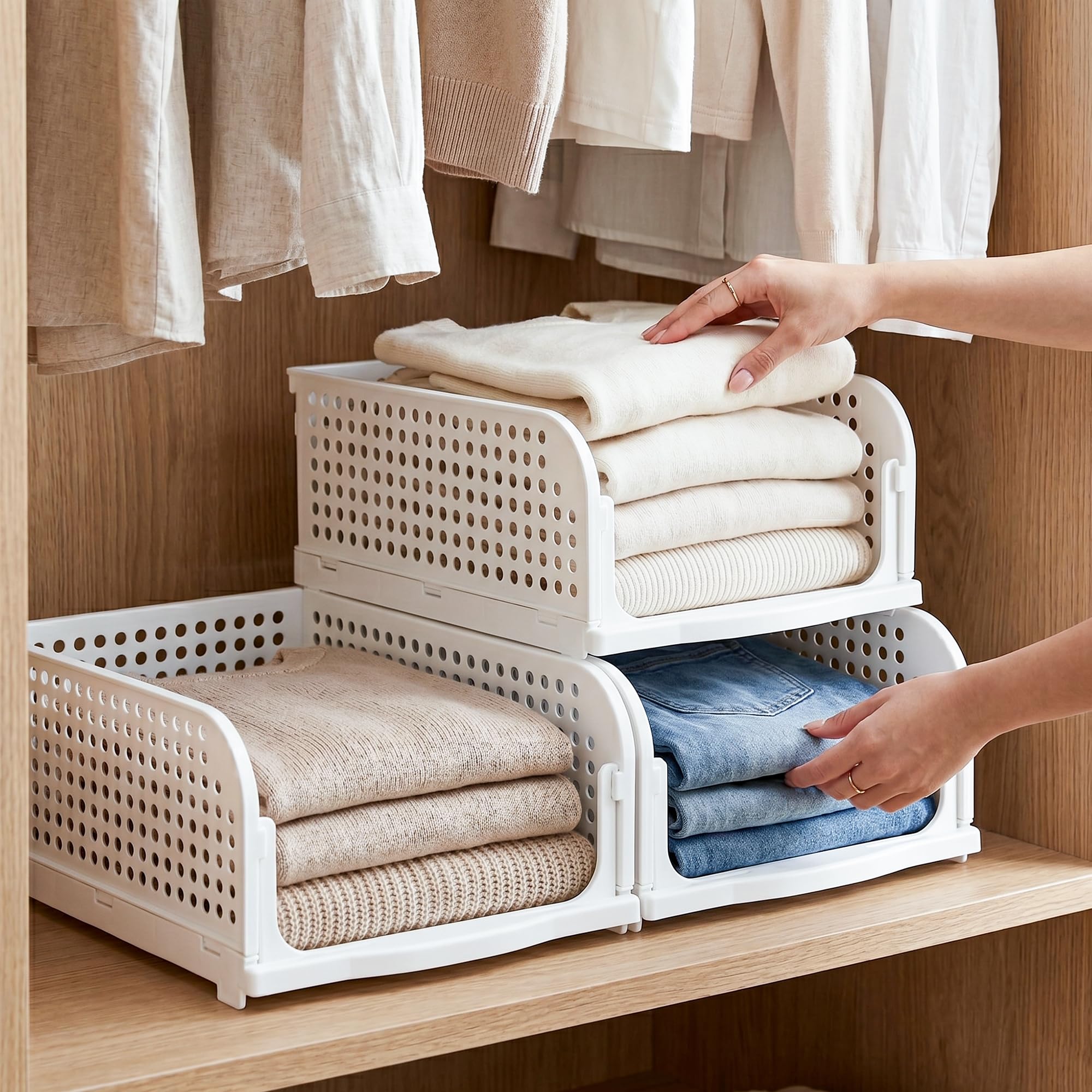 VERAT 3 Pieces Storage and Organisers/Wardrobe Organizer Storage/Plastic Wardrobe/Cloth Adjustable for Foldable/Clothes Organizer Foldable Shirt/Almirah/Cupboard/Cupboard Stackbale Clothes(White)