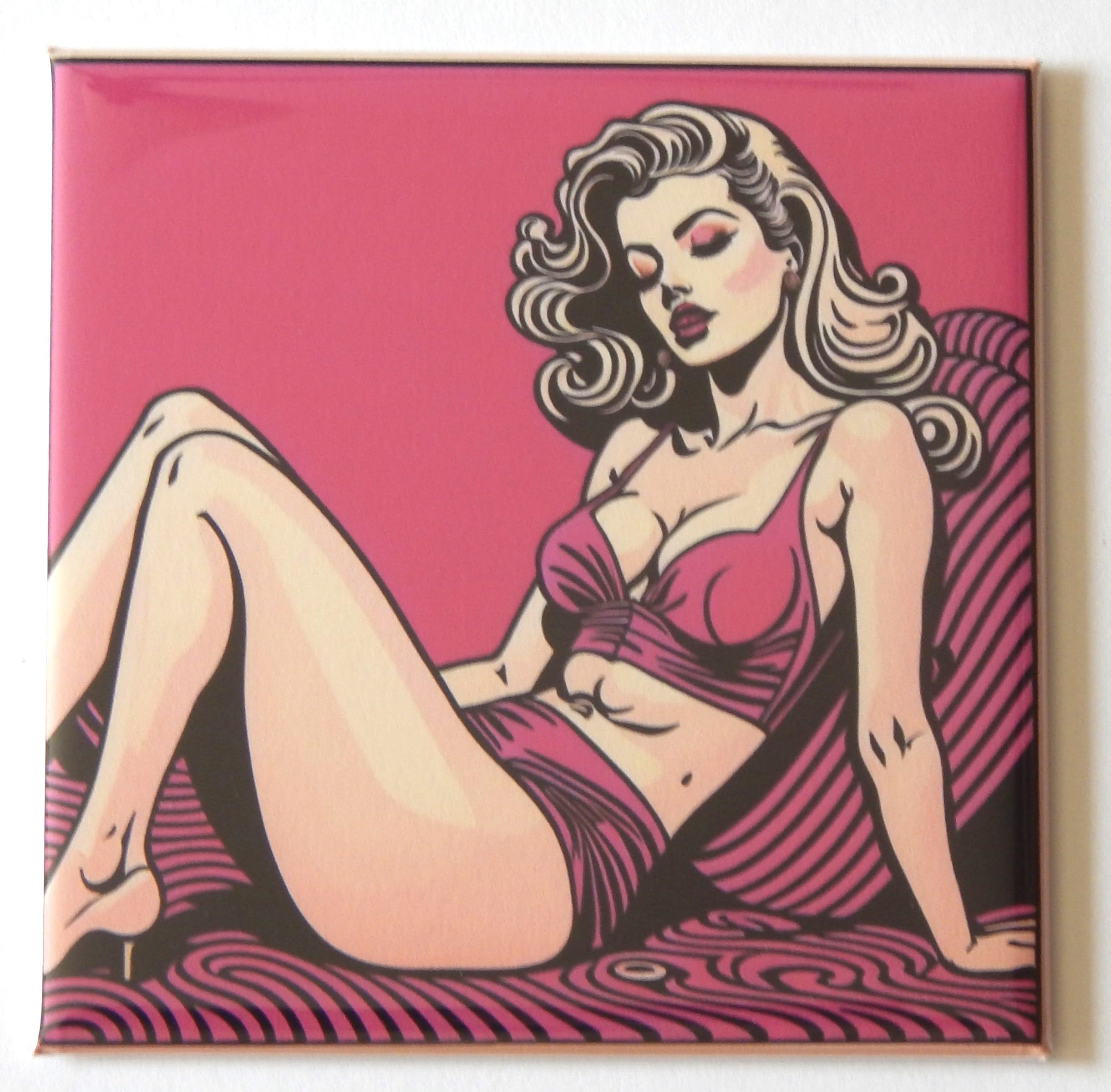Sexy Woman in Pink Bathing Suit Fridge Magnet (2.5 x 2.5 inches)