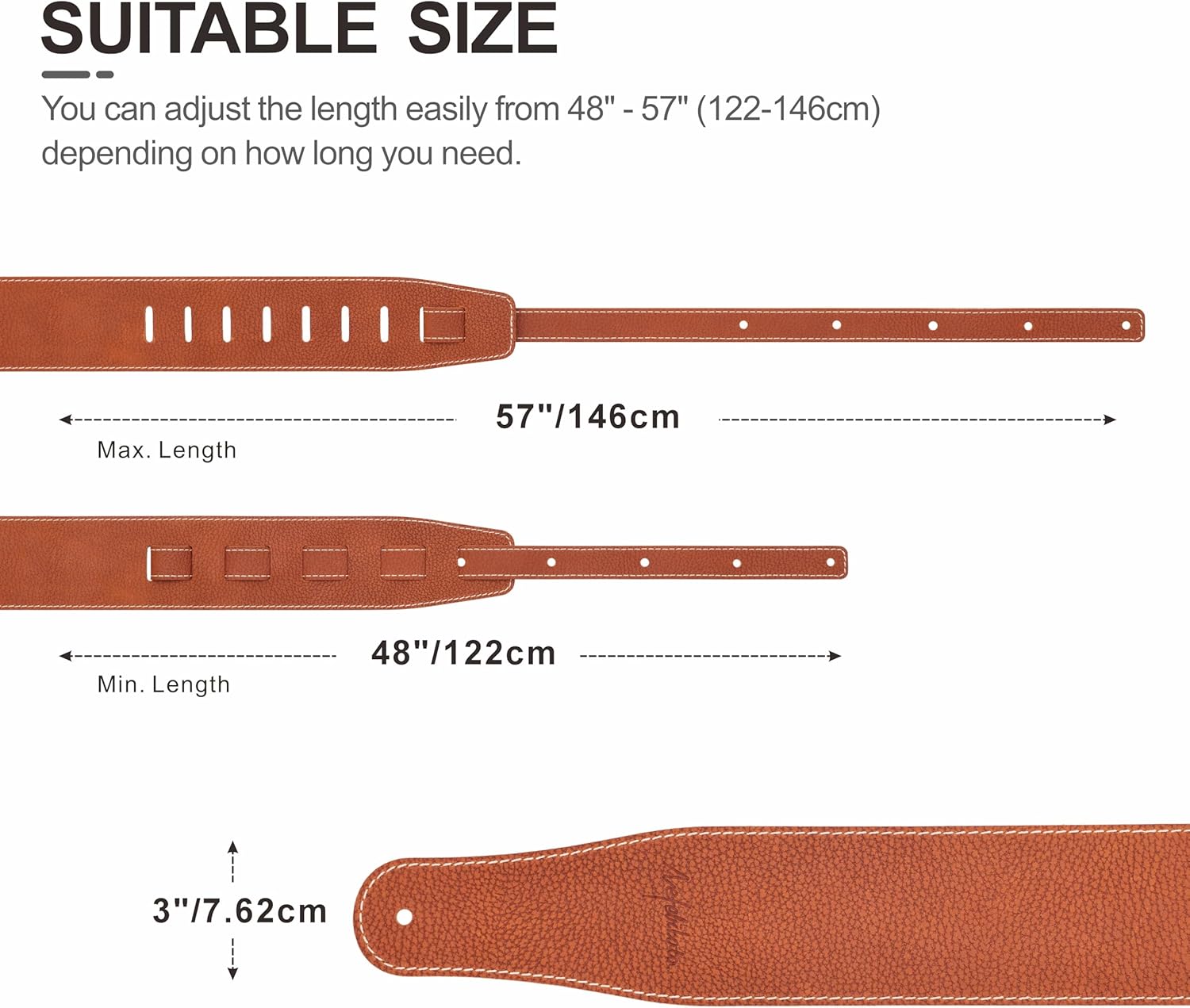 Nefelibata Guitar Strap, 3-inch Wide Full Grain Leather, Lightweight and Soft for Men and Women for Acoustic, Bass and Electric Guitar