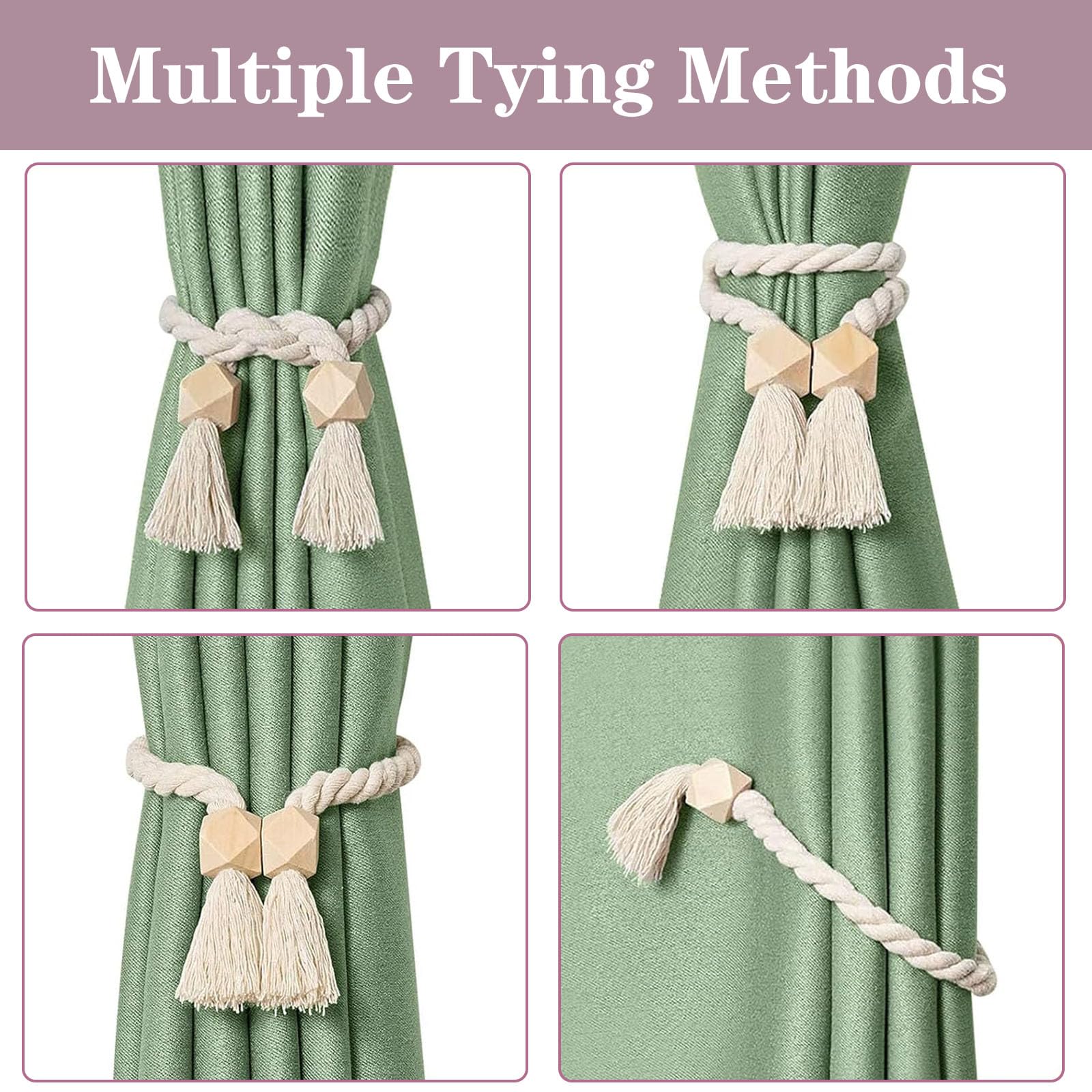 Fermatenda Magnetici In Legno Boho - 2 Pezzi Con Corda In Cotone Intrecciato - Foto 11