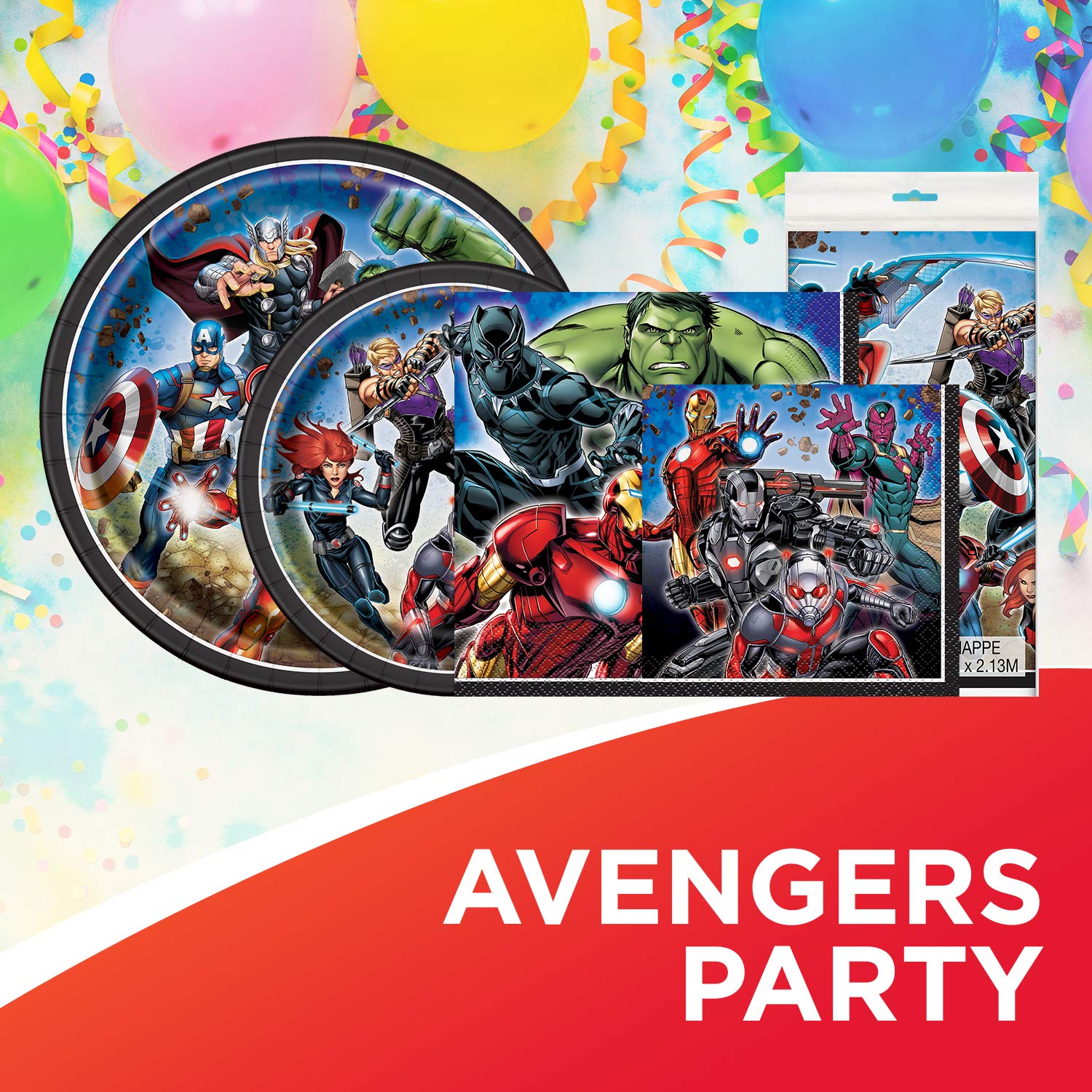 Unique Marvel's Avengers Movie Dinnerware Bundle Officially Licensed by Unique | Plates, Napkins, Tablecover | Great for Kids Birthday Party, Superhero Themed Event