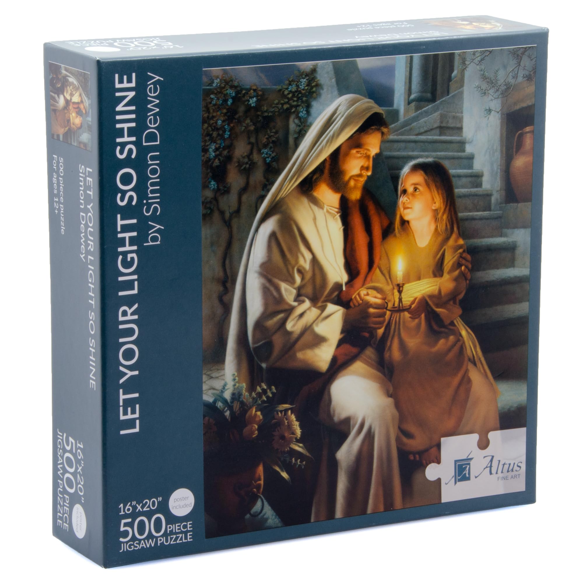Jesus and Little Girl Holding Light 500 Piece Christian Jigsaw Puzzle - Let Your Light So Shine by Simon Dewey - 16x20 Finished Size - 500 Piece Jigsaw Puzzle