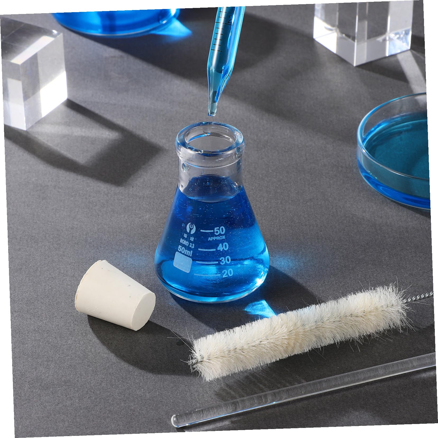 Set Beuta Erlenmeyer in Vetro 50 Ml con Pipette e Asta di Vetro
