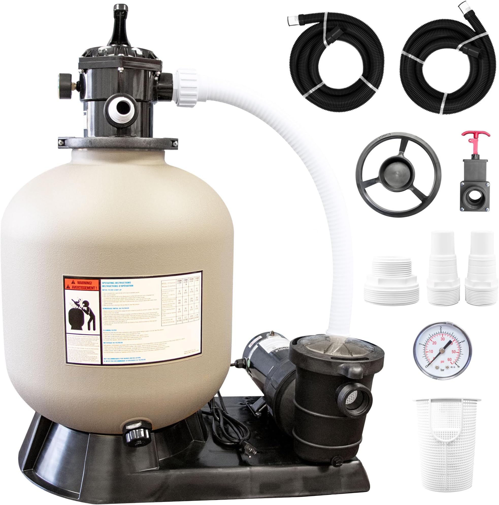 HYDROTOOLS Pool Sand Filter Pump for Above Ground & Inground Pool | 24 Inch Cleaner System 1.5 HP (1.5 THP) Horsepower 5940 GPH | for Pools Up to 22000 Gallons Compatible 7 Way Valve 72420