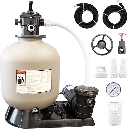 SWIMLINE HYDROTOOLS Pool Sand Filter Pump For Above Ground & Inground Pool | 19 Inch Cleaner System 1 HP (0.9 THP) Horsepower 4500 GPH | For Pools Up To 19000 Gallons Compatible 7 Way Valve 71915