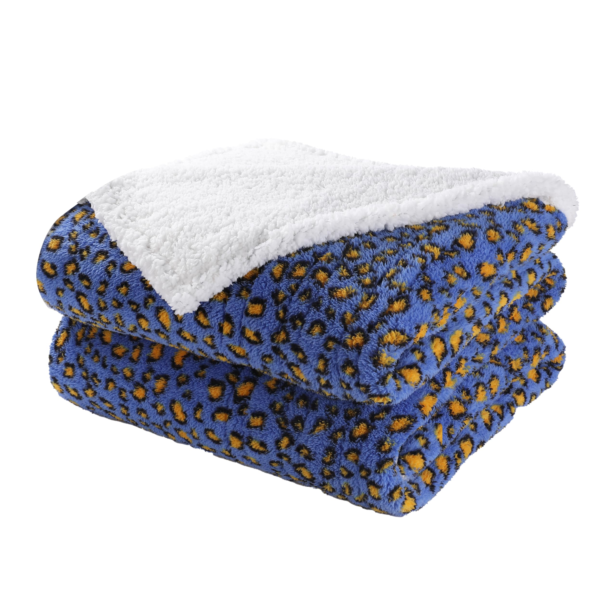 Centhermy Soft Comfort Cotton Fleece Blanket 230×280cm, Warm & Skin-Friendly Double Size Blanket for Sofa, Bed or Office, Machine Washable, leopard print Blue & Yellow