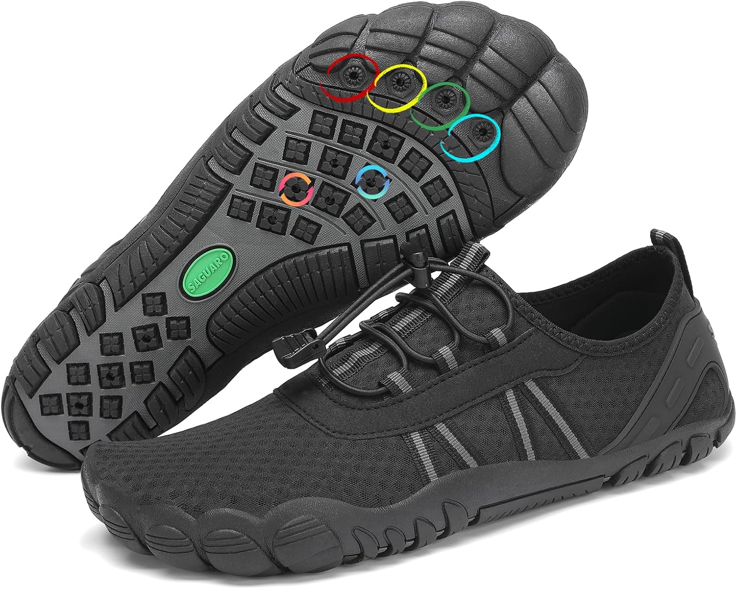 SAGUARO Uniseks badschoenen, antislip, blote voetschoenen, sneldrogende waterschoenen met drainagegaten, maat 36-48, zwart, 44 EU