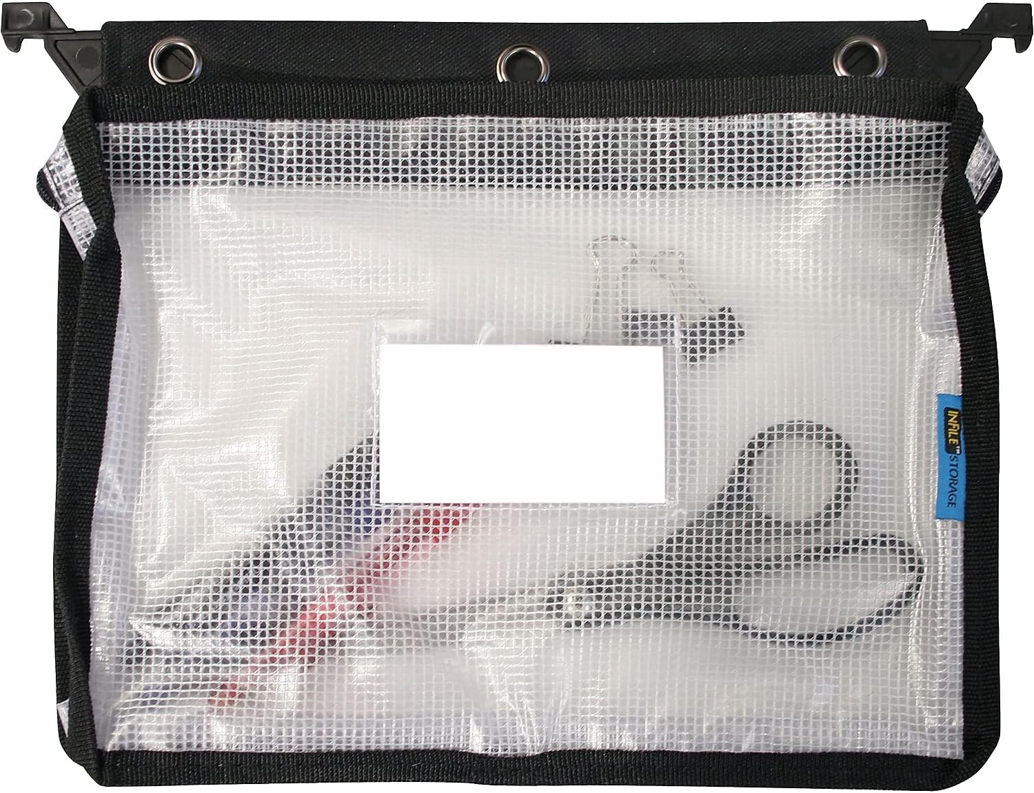 Clear Mesh Expanding Zipper Pouch with Black Trim