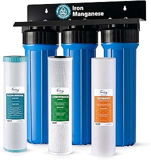 iSpring Whole House Water Filter System, Reduces Iron, Manganese, Chlorine, Sediment, Taste, and Odor, 3-Stage Iron Filter Whole House, Model: WGB32BM