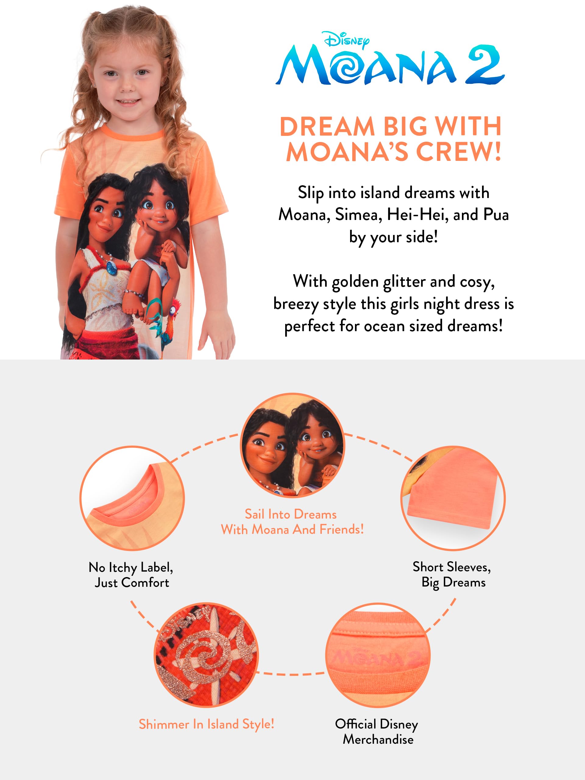 Disney Pijama Niña Moana | Camisón Niña Vaiana 2 | Pijama | Camisones