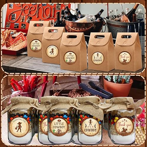 Miniatura 4 de Cheereveal 64 calcomanías de agradecimiento de vaquero, decoraciones occidentales de bebé para niño, suministros de fiesta de vaquero para ducha