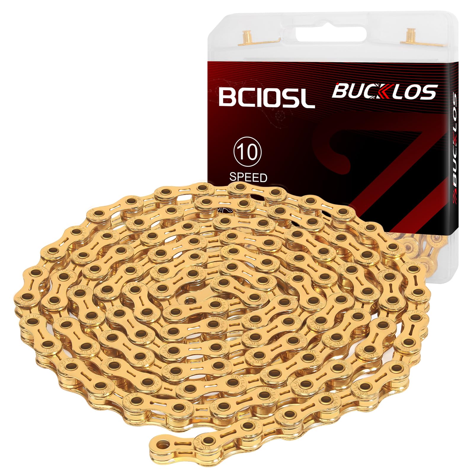 BUCKLOS1/2 x 11/128 Inch 116 Link Bike Chain, Gold, Double Strand, Alloy Steel, Compatible with SHIMANO/SRAM/CAMPAGNOLO, 10 Speed Drivetrain