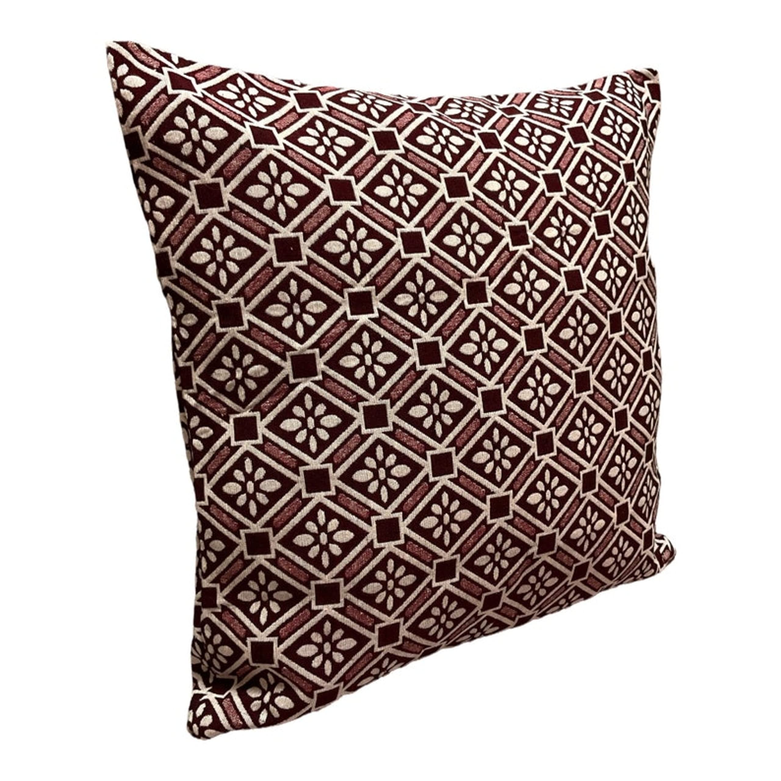 Moroccanity Burgundy Geometric Moroccan Pillow Cover, Diamond Square Pillowcase, Housewarming Gift, Handmade Pillowcase, Decorative Pillowcase 43X43 Cm