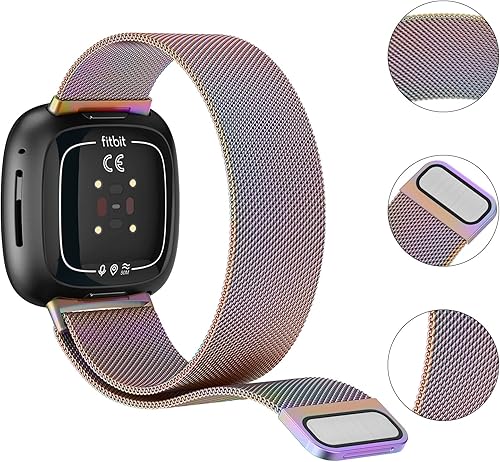 Miniatura 8 de AK Correa de metal compatible con Fitbit Sense 2  Sense BandsFitbit Versa 4  Versa 3 bandas para mujeres y hombres, correa de repuesto magnética de