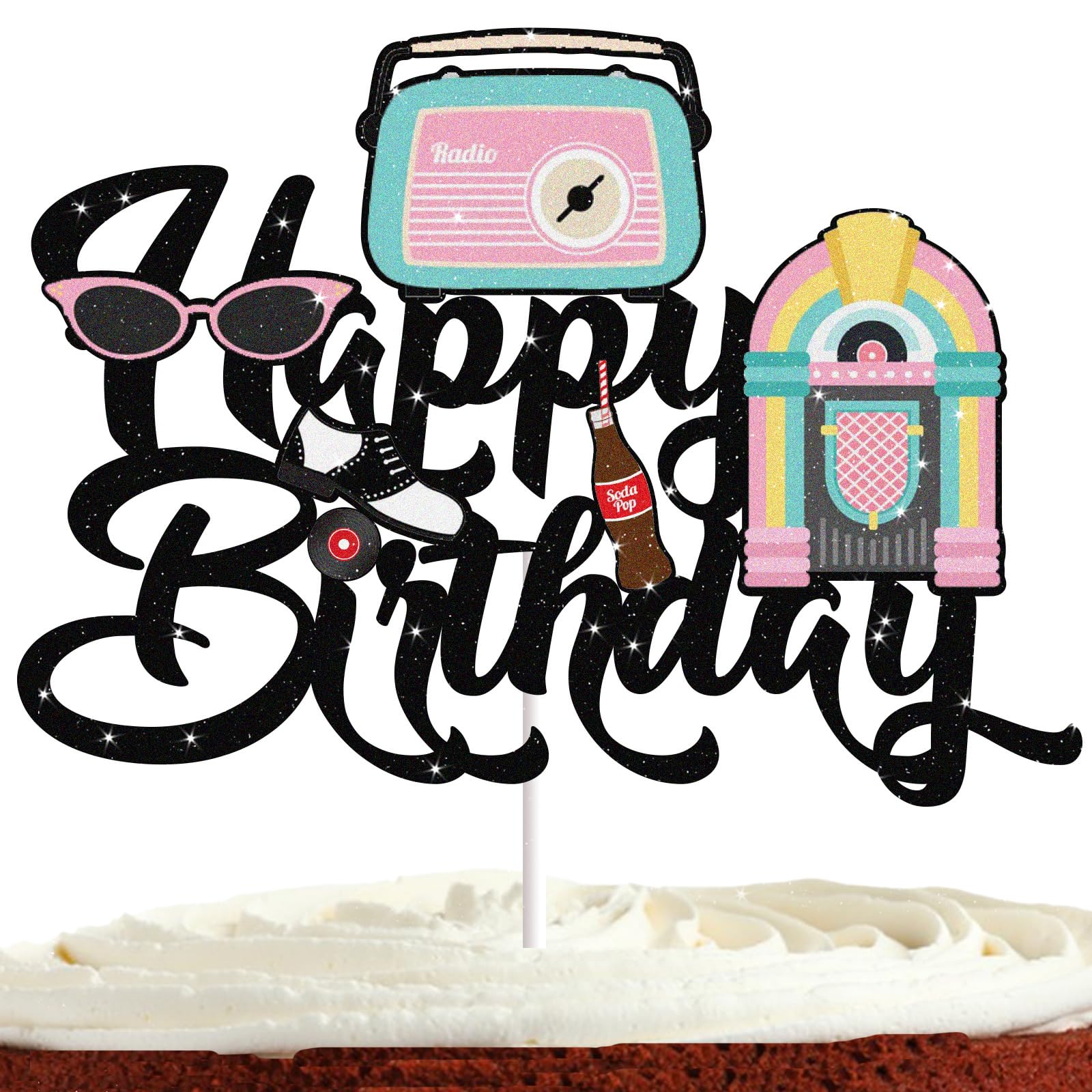 Retro 50er Jahre Kuchendekoration – Happy Birthday Cake Picks, 14x14 Cm