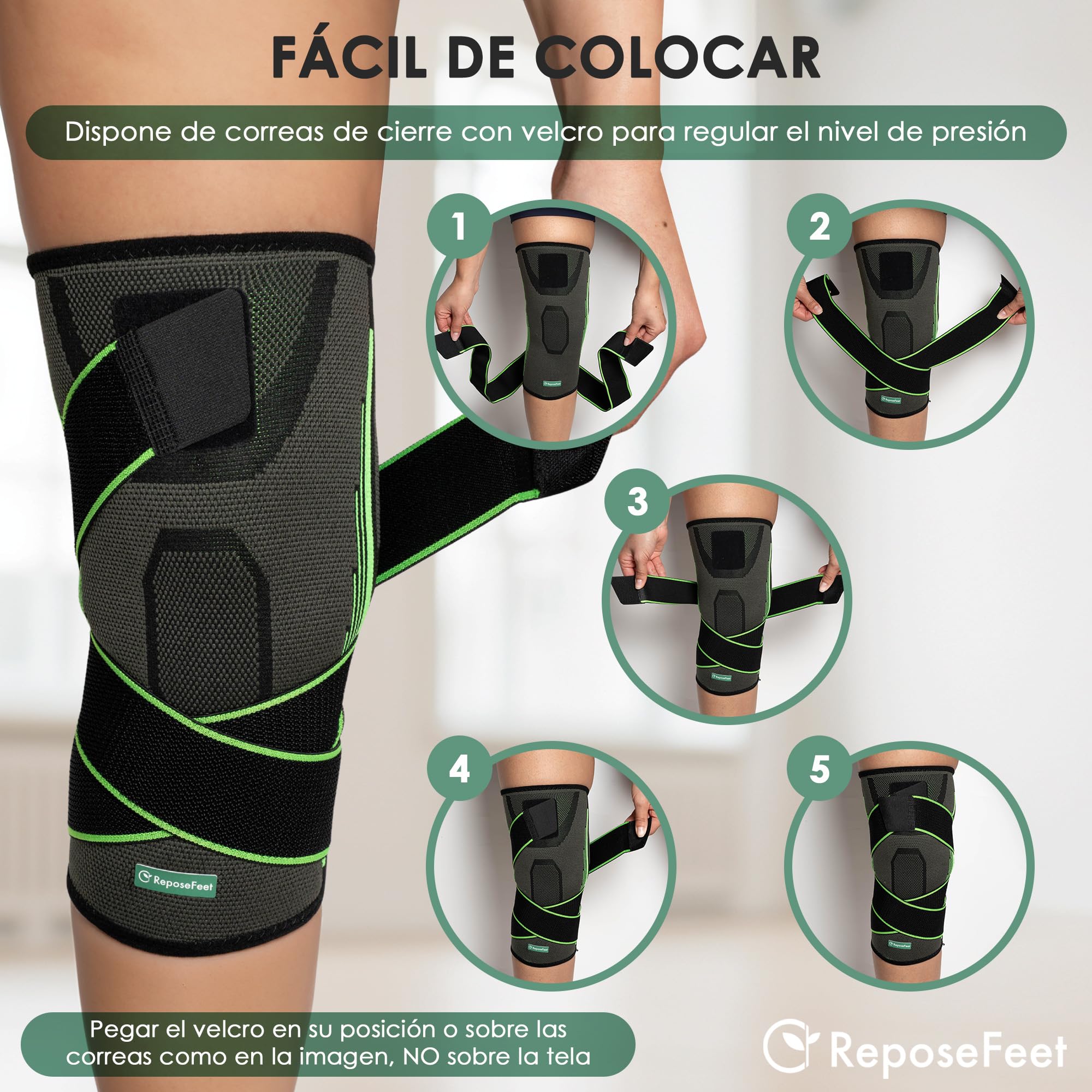 ReposeFeet Rodillera Menisco y Ligamentos – Compresión Estabilizadora Ajustable – Ideal para Deporte, Trabajo y Recuperación – Hombre y Mujer (L) — view 4