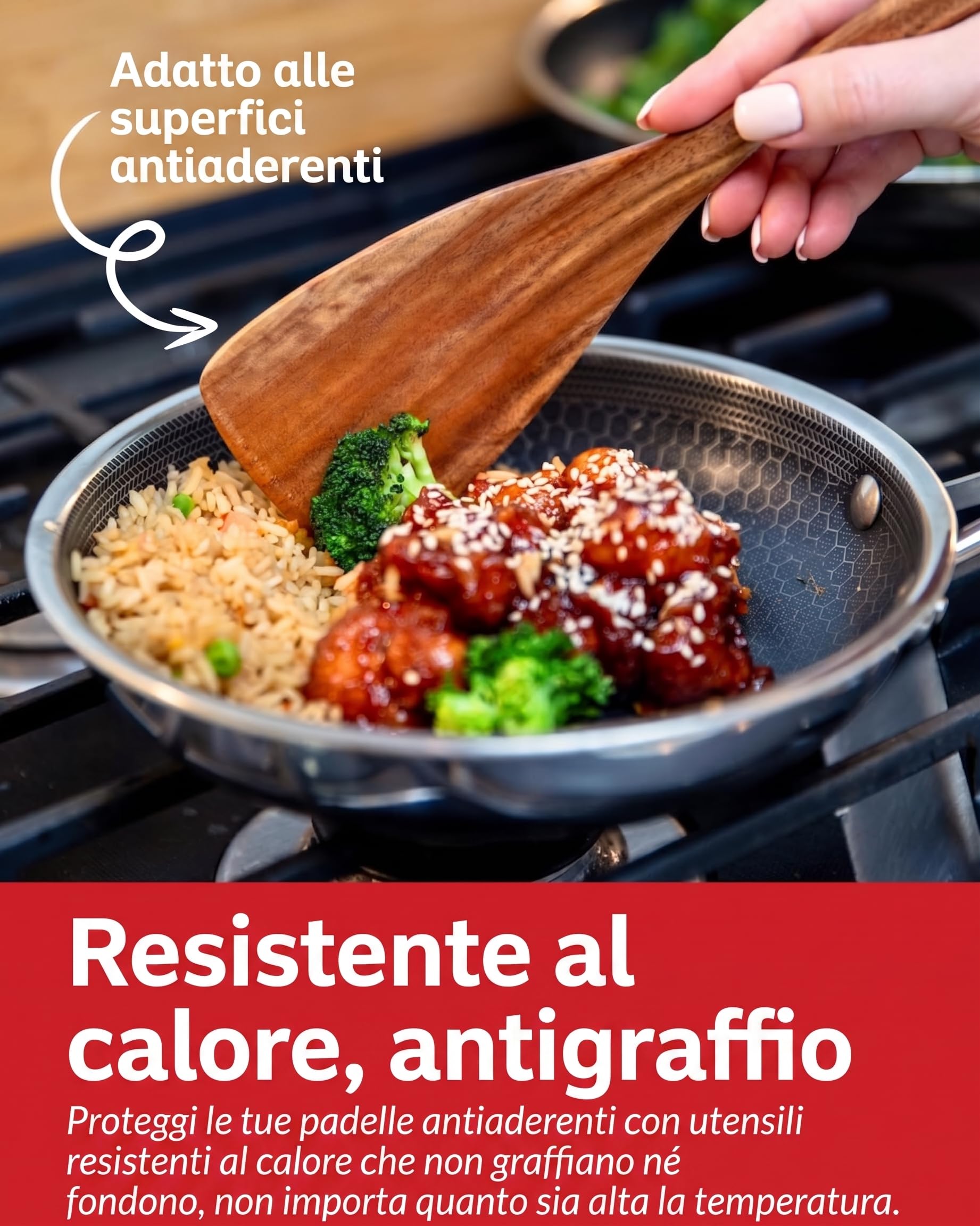 Set di Utensili in Legno di Teak di Lusso - Elegante Ensemble da Cucina da 6 Pezzi Inclusi Cucchiai, Mestolo, Raschietto & Spatola - Realizzato con Maestria per l'Eccellenza Culinaria