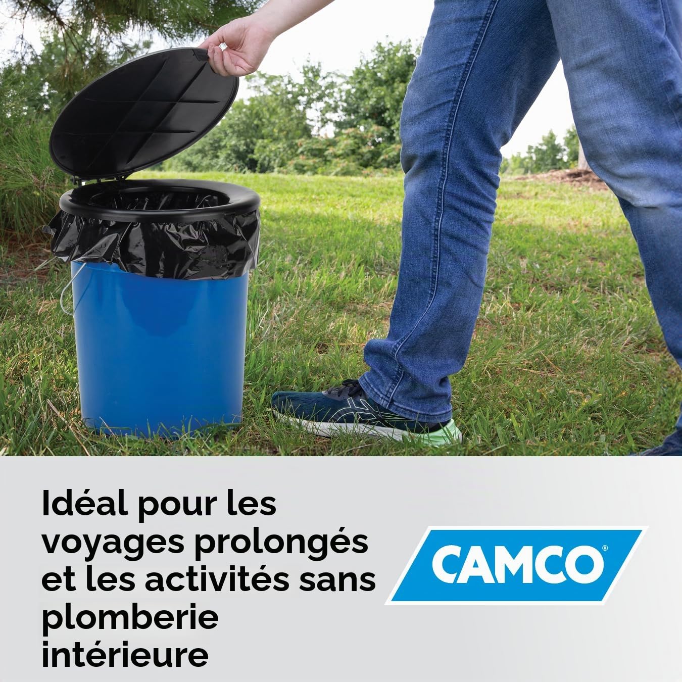 Camco WC portable avec siège et couvercle, 5 gallons, bleu (41549)