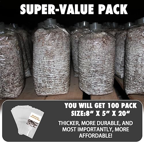 Miniatura 3 de TonGass Paquete de 100 bolsas de cultivo de hongos autoclave a granel con parches de filtro microporosos  Grande 8 x 5 x 20 pulgadas, extra gruesa,