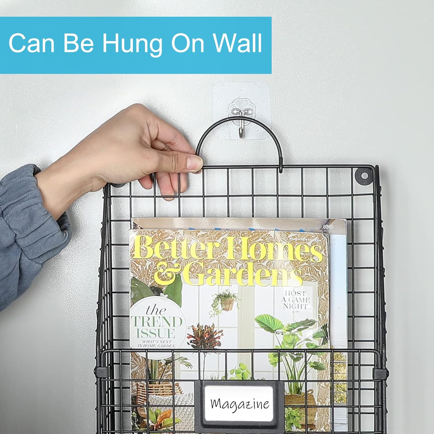 Hanging Wall File Organizer Metal Wall Mounted File Holder Folder with Handles and Hooks, Magazine Document Rack, for Home Office or Decor, 3 Packs : Office Products