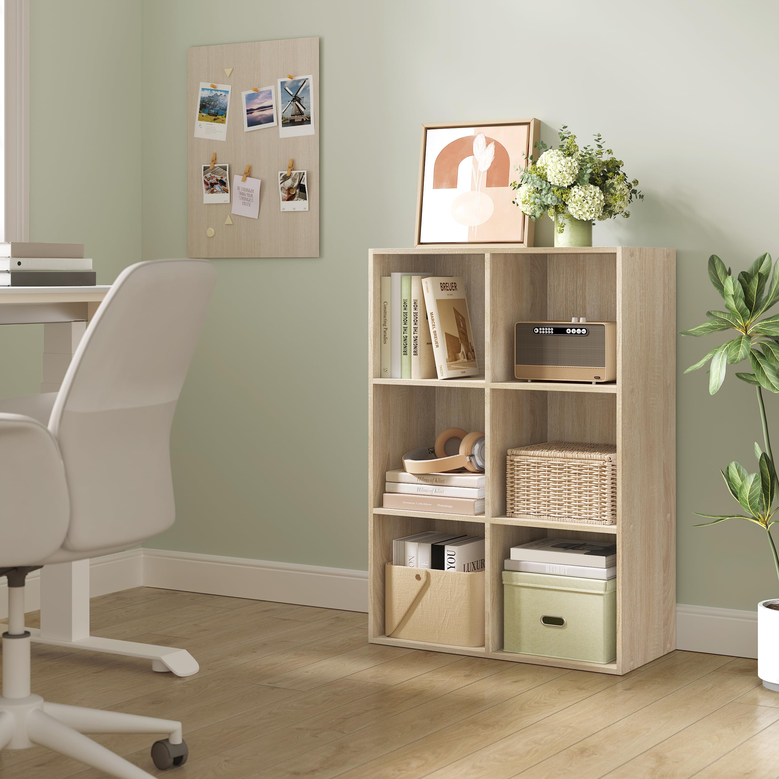 WOLTU Libreria con 6 Cubos Abiertos, Estanteria para Libros y Exposición, Mueble Estanteria para Oficina, Estudio Juvenil y Salón, 60x29,5x89cm, Roble Claro, SK002hei3
