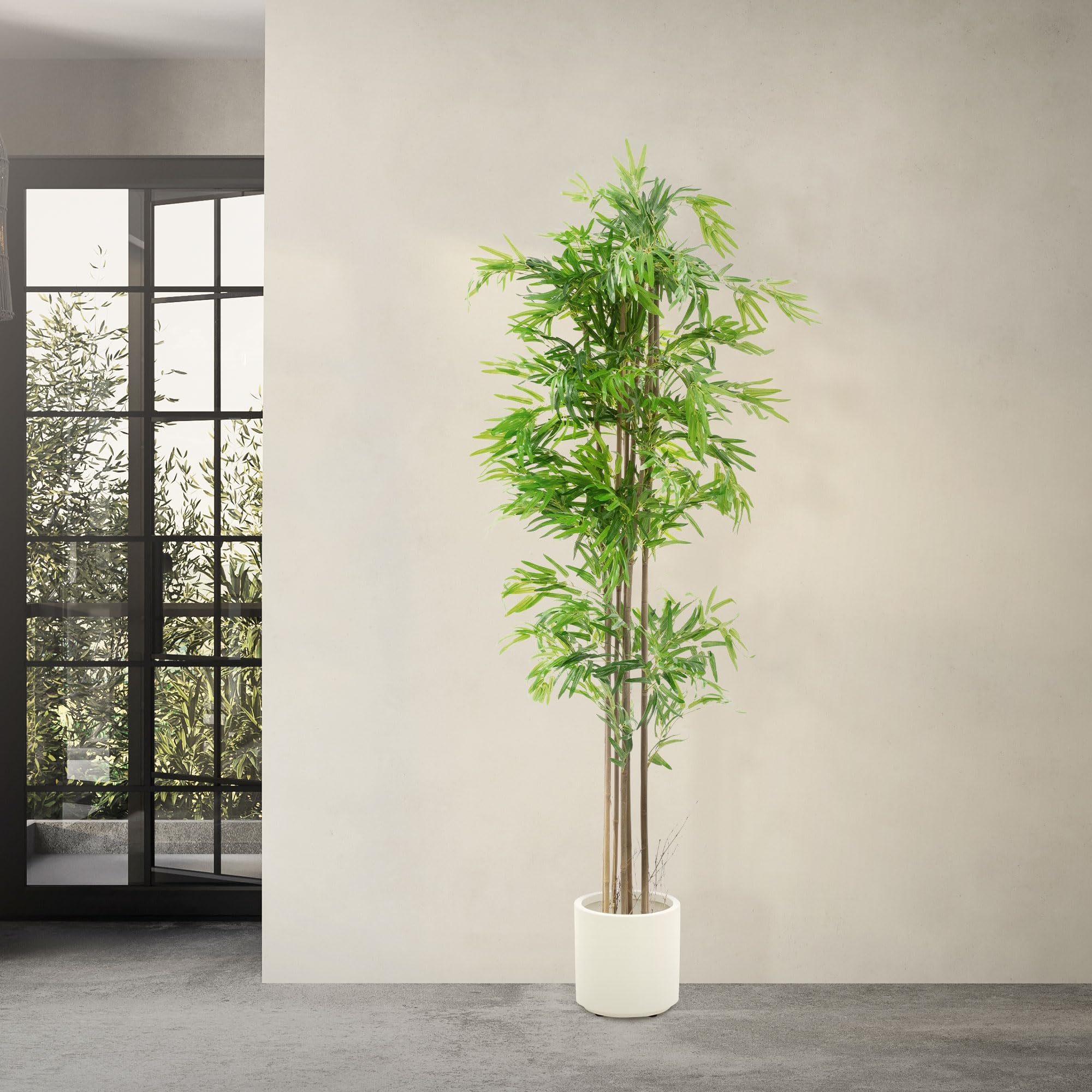 ML-Design Bambou Artificiel 210 cm Décoratif, Plante Verte Grande avec Tronc en Bois Véritable, Fausse Plante en Pot, Déco Aspect Naturel, Arbre pour Intérieur/Extérieur Chambre Balcon Salon Bureau