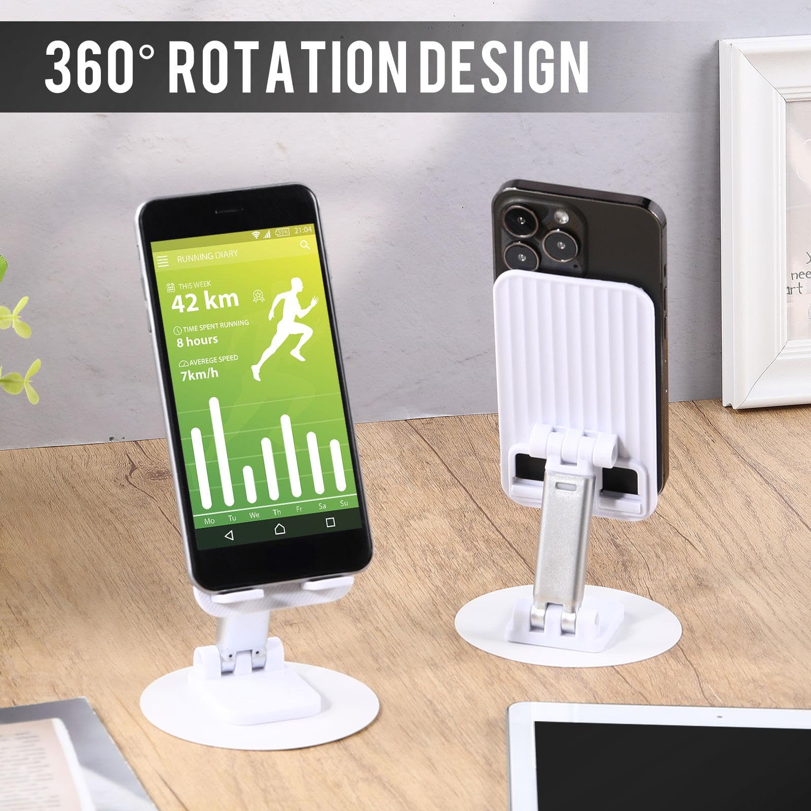 Geelin 12 soportes plegables dobles para teléfono celular, rotación de 360 grados, soporte para teléfono de escritorio, base de aluminio ligero, ángulo de altura ajustable, compatible con todos los