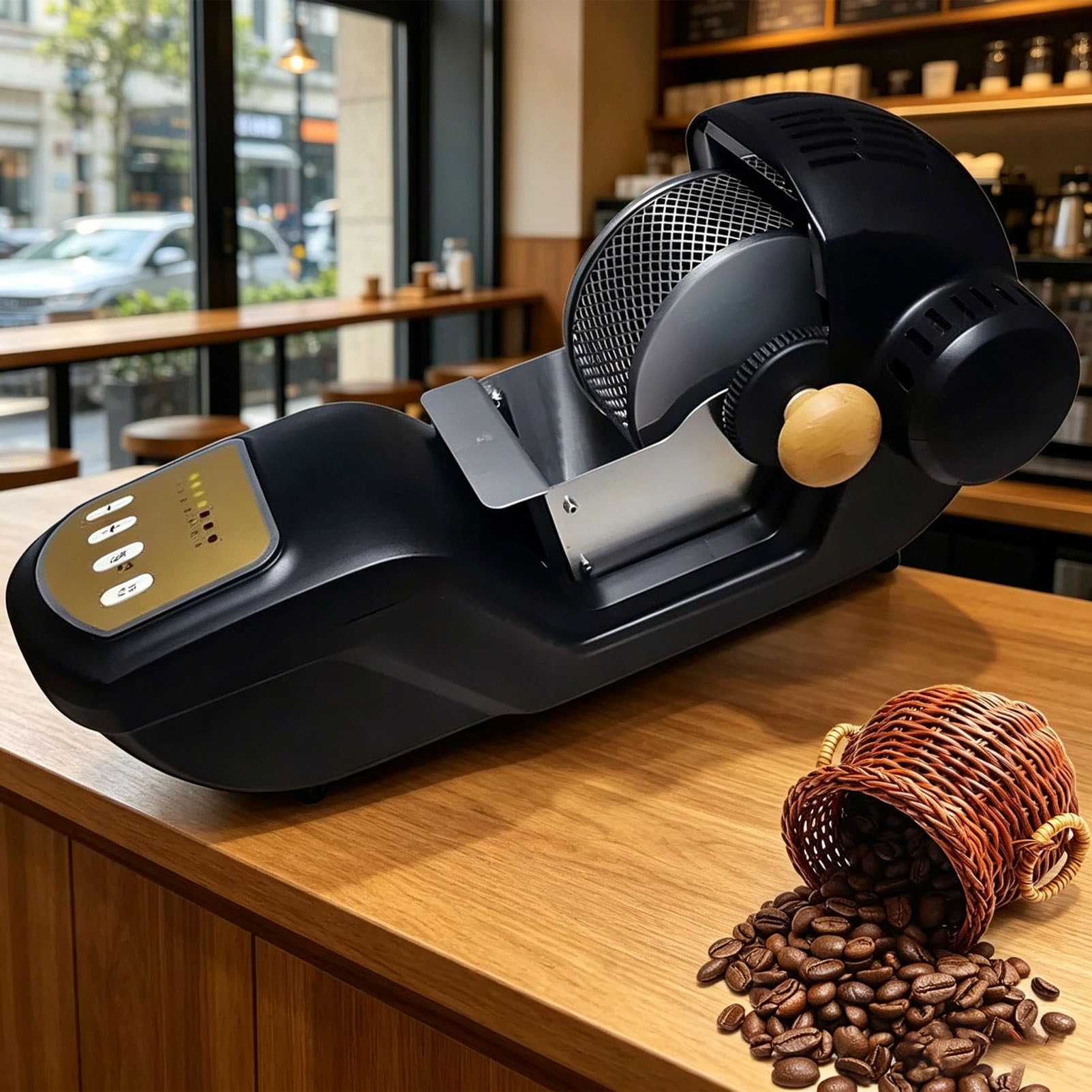 PioMue Automatic Coffee Roaster, 300g Electric Coffee Bean Roasting Machine with Removable Bean Basket and Cooling Function,for Cafe Shop, Restaurant, Home, Office 110V