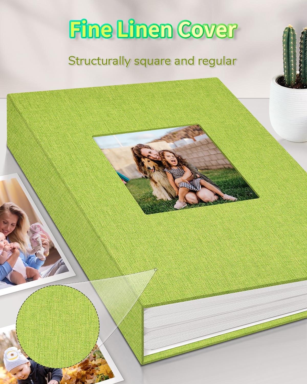 Artfeel - Álbum de fotos con 300 bolsillos de 10 x 15 cm, cubierta de lino con ventana frontal, libro de fotos vertical con páginas blancas para boda, familia, aniversario, bebé, vacaciones