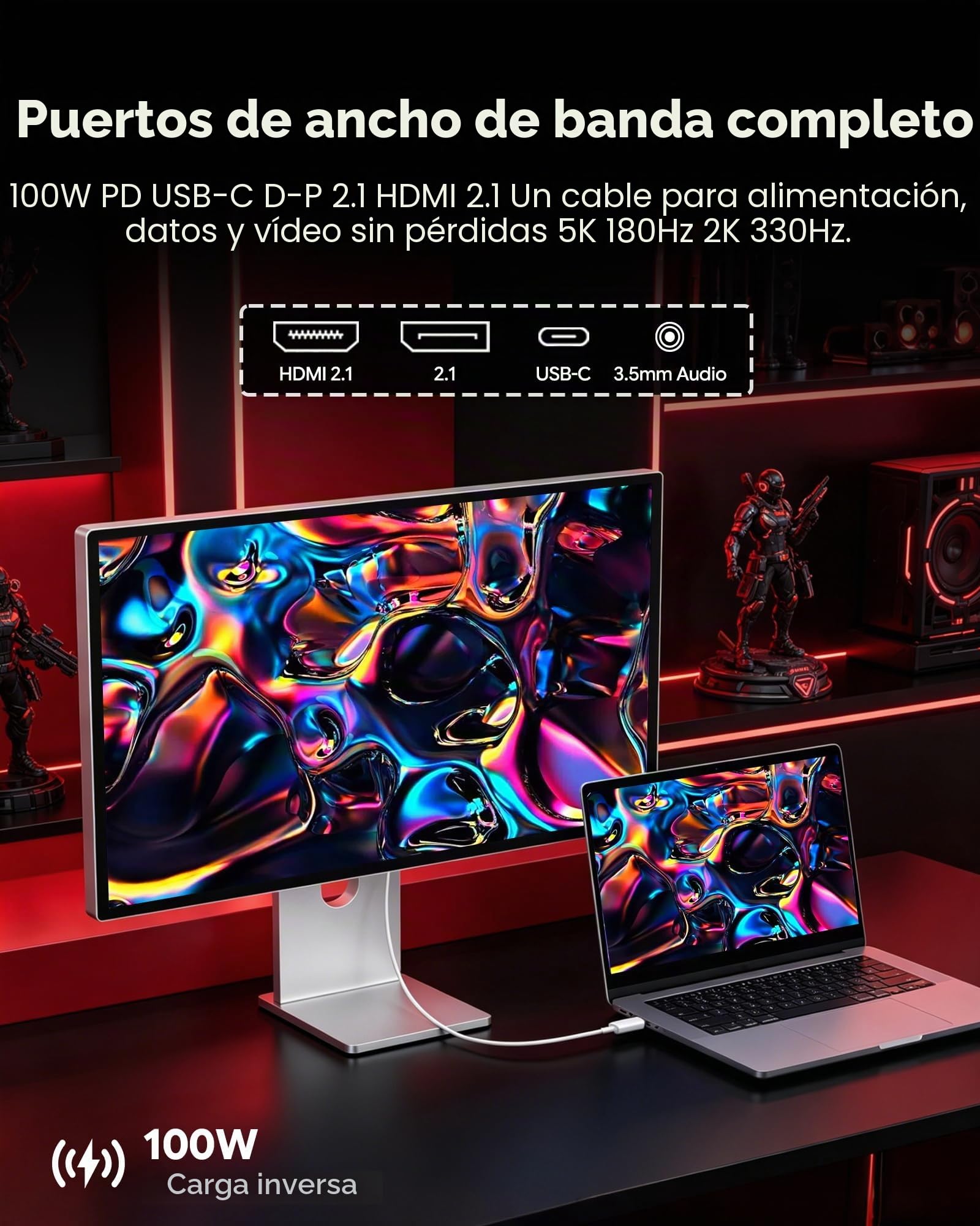 P27Z 27'' 5K Monitor 218ppi 80Hz 330Hz Doble Modo Minimalist con Soporte | 5120x2880 600 cd/m² USB C 80Gbps 100W Carga 98% DCI-P3 10Bit Altavoces Integrados para Gamers Diseñadores