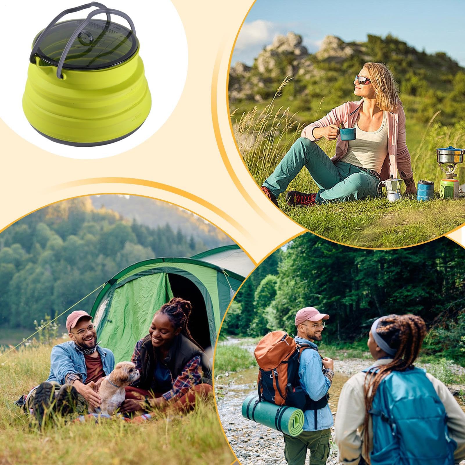 Pentola da campeggio in silicone, caffettiera pieghevole in silicone, 16 x 16 x 4 cm, grande capacità, strumento da cucina compatto per escursioni, viaggi e attività all'aperto
