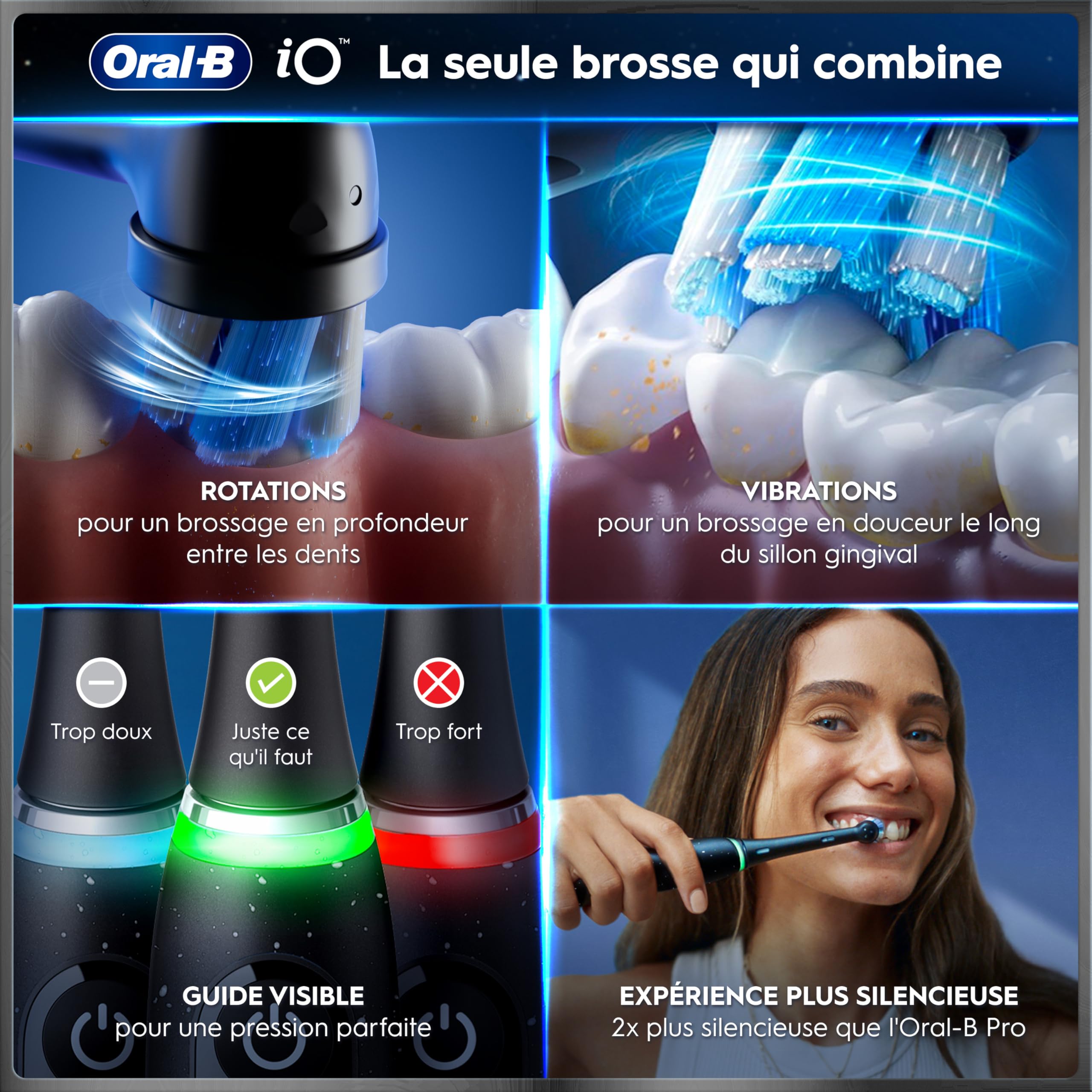 Oral-B Brosse à Dents Electrique iO 10 avec Brossette de Rechange, Noire – 7 Modes dont Blancheur et Soin des Gencives, Capteur de Pression, Batterie Rechargeable, Coach de Brossage, Etui