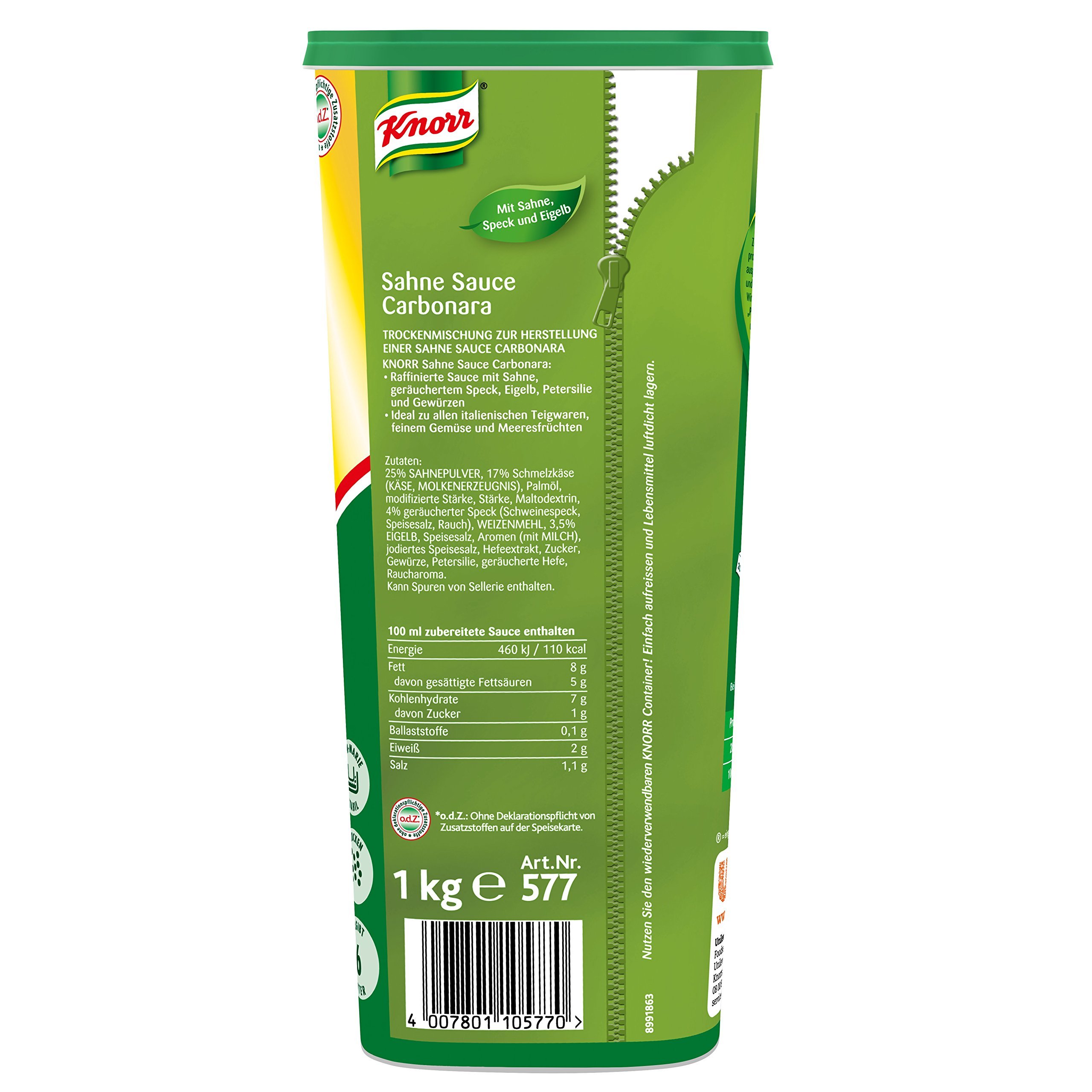 Knorr Sahne Sauce Carbonara 1 kg, 1er Pack (1 x 1 kg) & Käse Sauce (cremige Konsistenz, abgerundeter Käsegeschmack) 1er Pack (1 x 1kg)