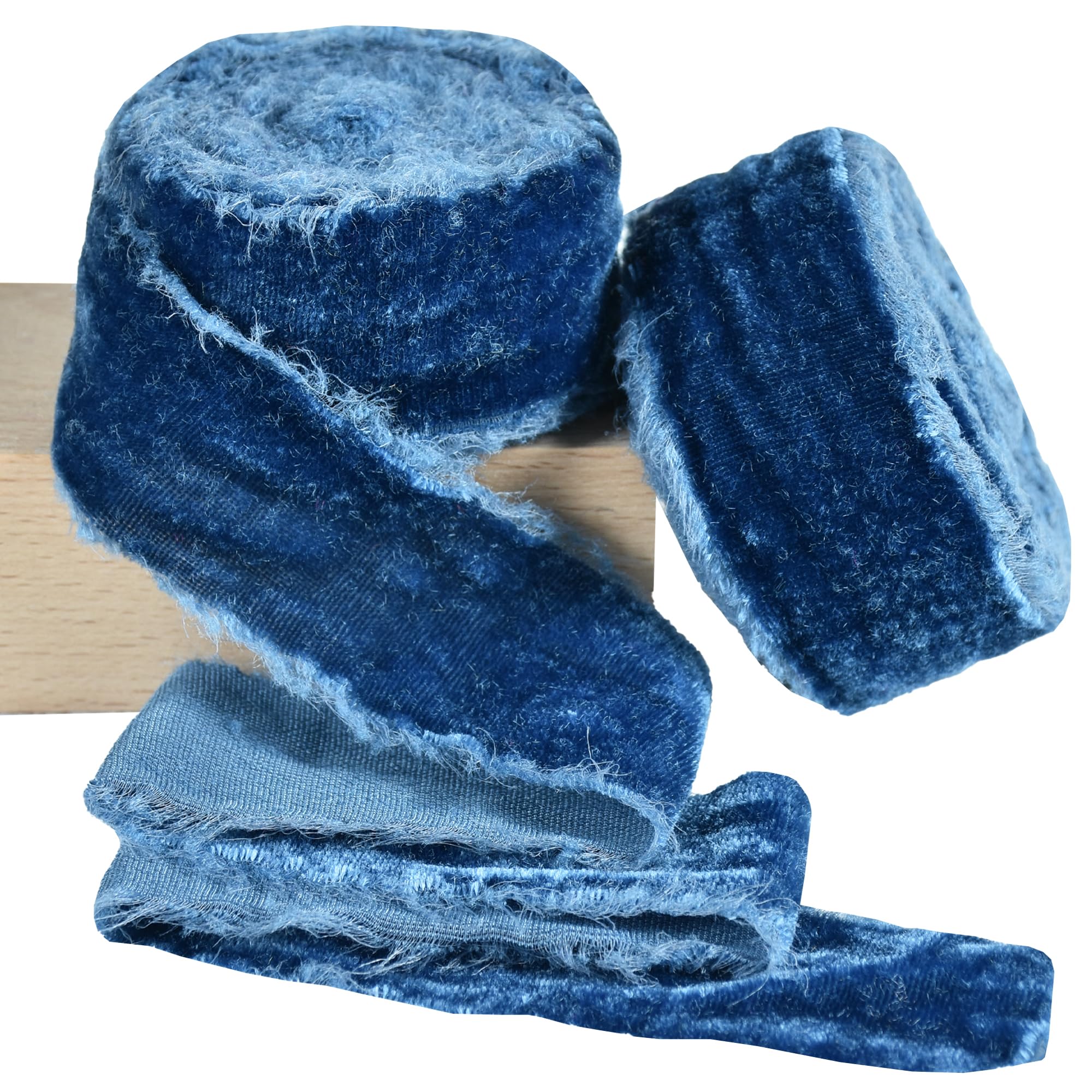 Ruban de velours de soie bleu marine effiloché pour bouquet et robe