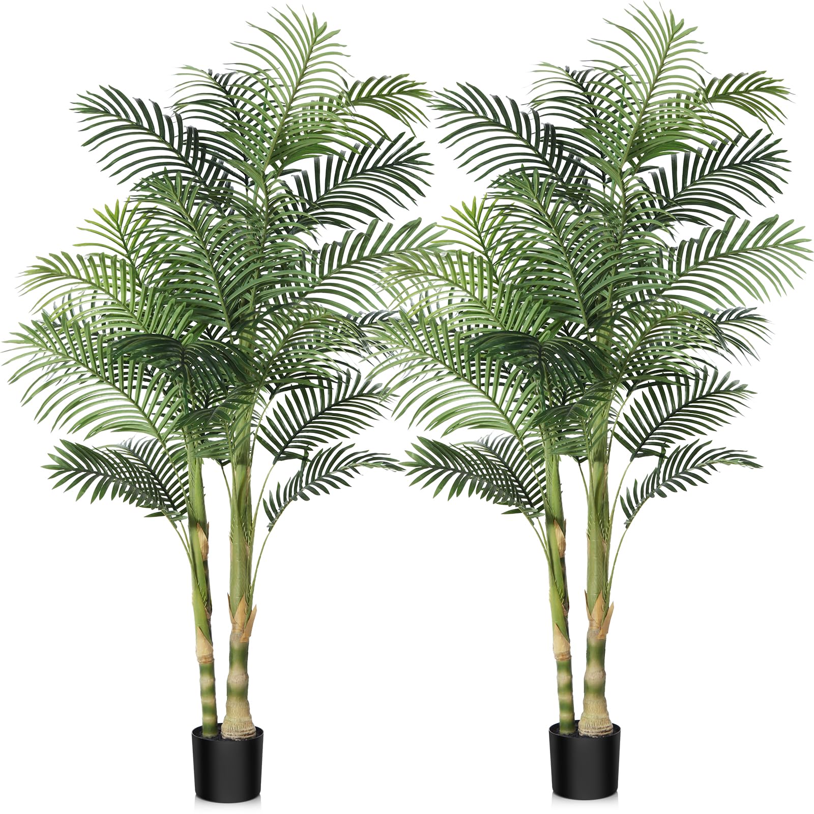 Kazeila Artificial Golden Cane Palm Tree, 6FT Fake Tropical Palm Plant, Pre Potted Faux Greenry Plant for Home Decor Office House Living Room Indoor, Set of 2