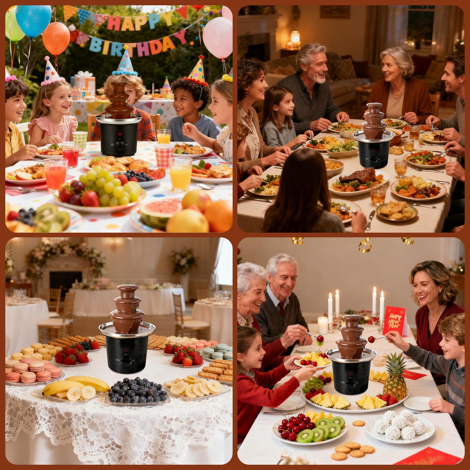 Dreamhigh® Schokoladenbrunnen 3-Stufig, 450ml Schokobrunnen Klein, Chocolate Fountain, Effiziente Heizung, Leicht zu Reinigen, für Geburtstage, Party, Familienversammlungen, Weihnachten, Silvester