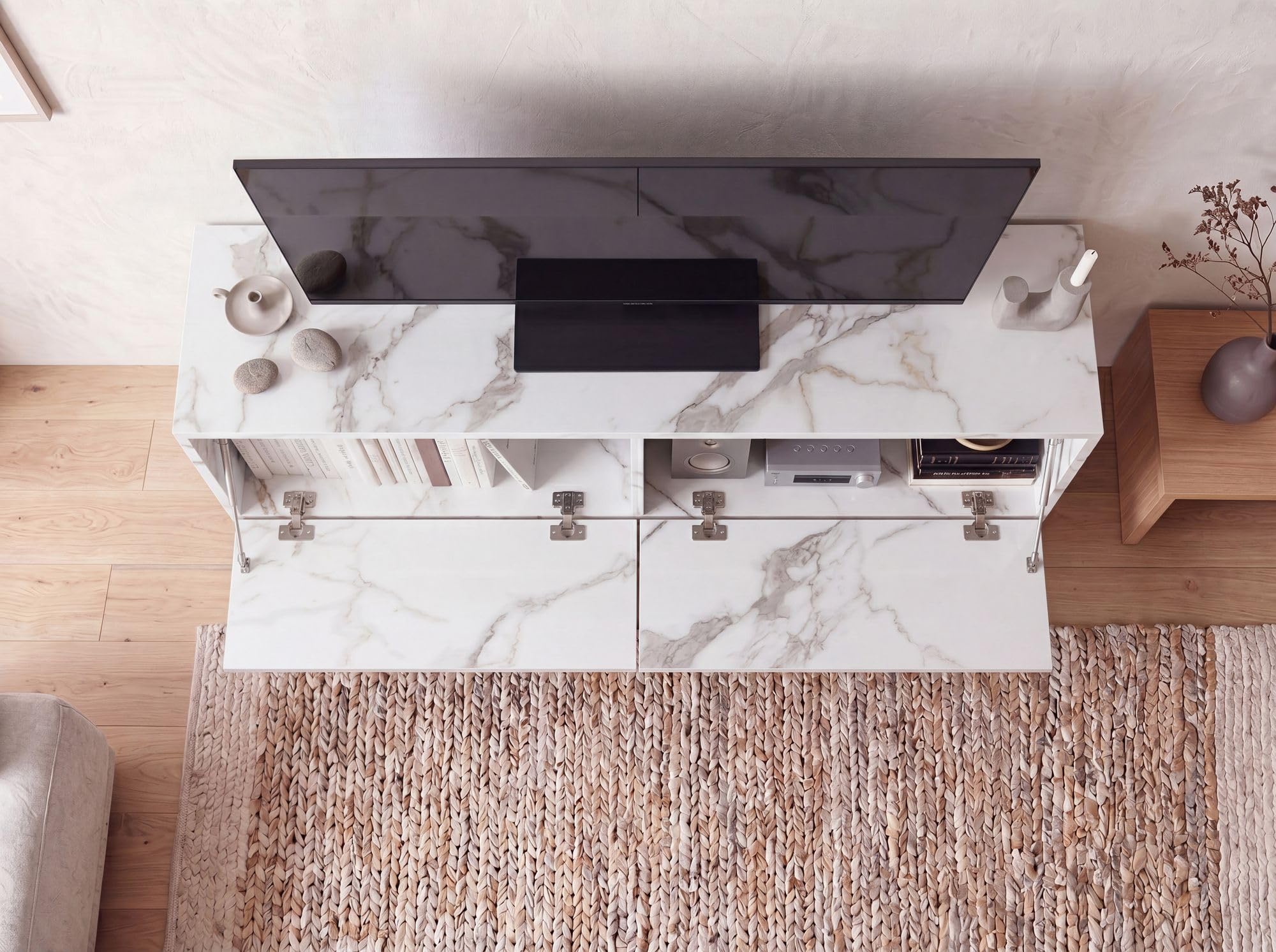FineBuy - Mobile basso da appendere, effetto marmo, 120 x 30 x 30 cm