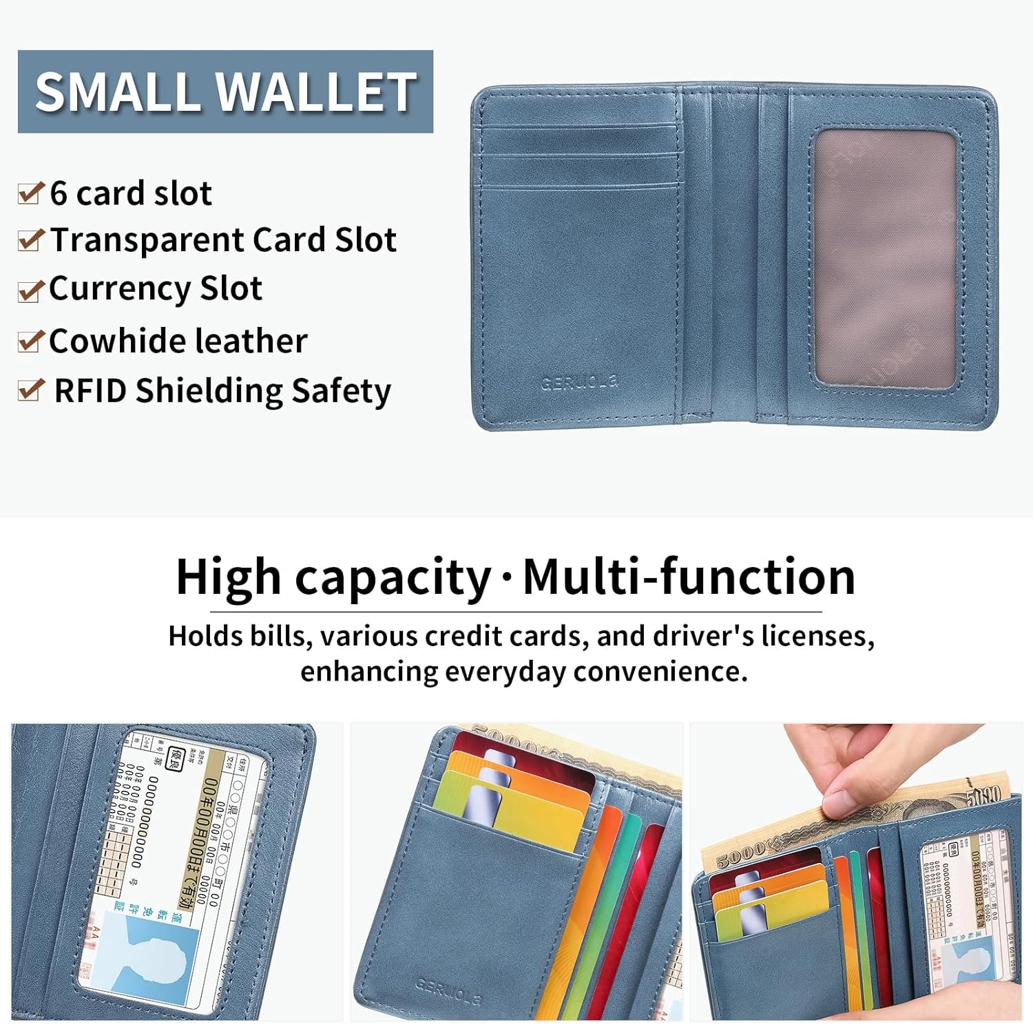 Small Vertical RFID Blocking Wallets for Men ，Bifold Slim Men Wallet Genuine Leather Thin, Compact & Stylish with Clear ID Windows - Image 3