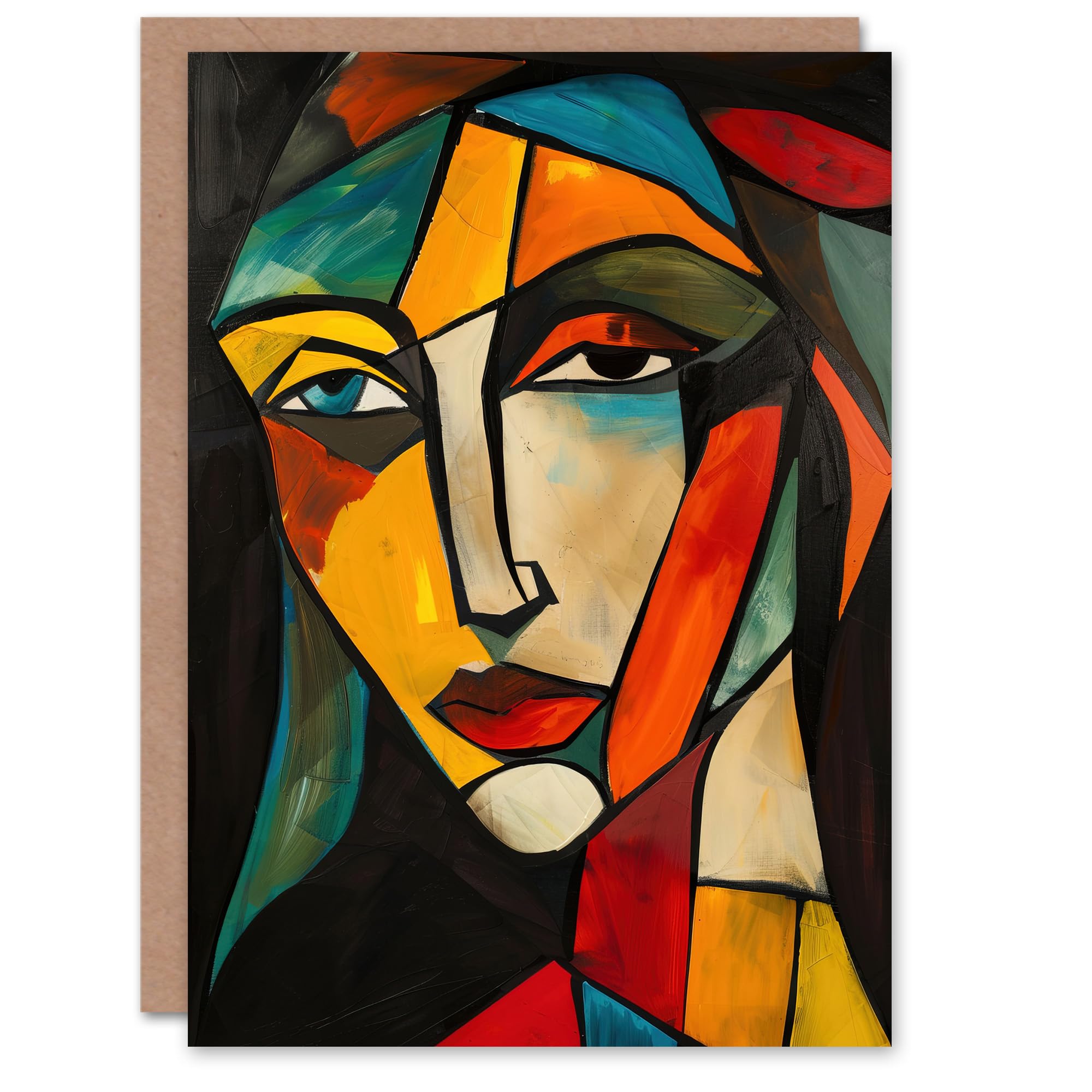 Woman Portrait Stained Glass Cubism Colourful Greeting Card Birthday Him Her