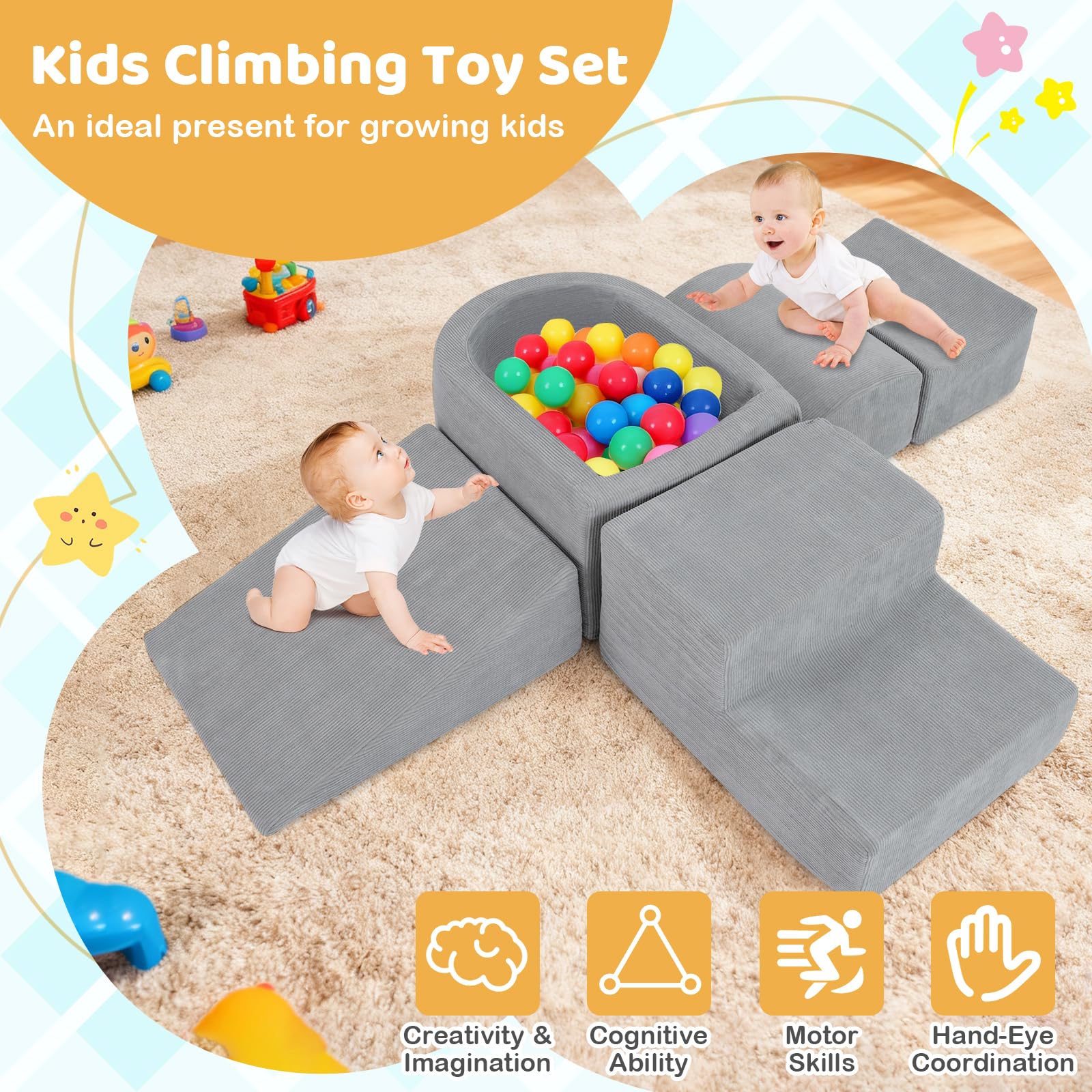 FANTASK Bloques de Espuma XXL de 5 Piezas, Bloques de Escalada Gigantes con Piscina de Bolas, Bloques de construcción Grandes para retozar y Escalar, Bloques de construcción Suaves para el hogar, la — view 5
